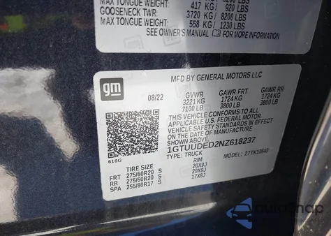 2022 GMC Sierra 1500 4Wd Short Box Slt from USA, damaged, VIN 1GTUUDED2NZ618237